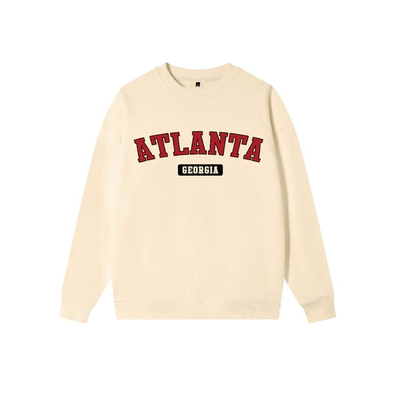Whichone Men's New Fun Sweatshirt Red ATLANTA Print A Casual Round Neck Loose Fit And Autumn/Winter Casual Long Sleeves,S-XXL