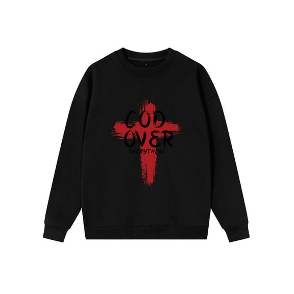 Whichone Men's New Fun Sweatshirt,The Red Cross God Got Everything Print,A Casual Round Neck Loose Fit, And Autumn/Winter Casual Long Sleeves,S-XXL