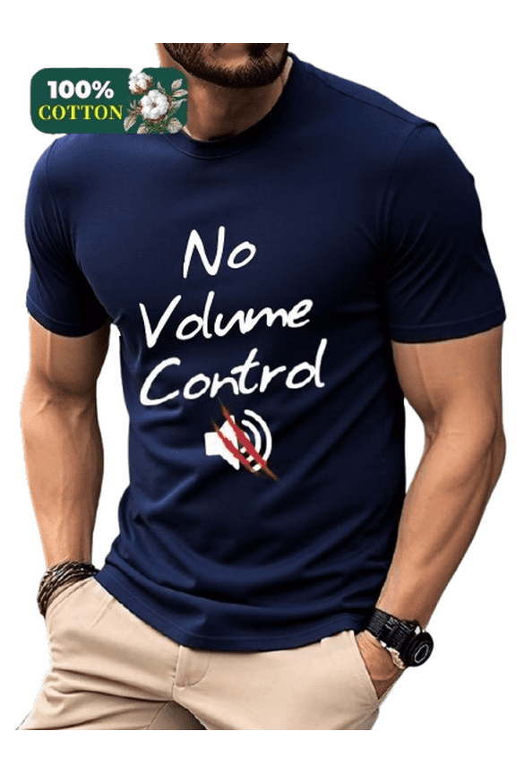 "No Volume Control" Casual Graphics Design Short Sleeve Crew Neck T-shirt for Summer Navy Blue