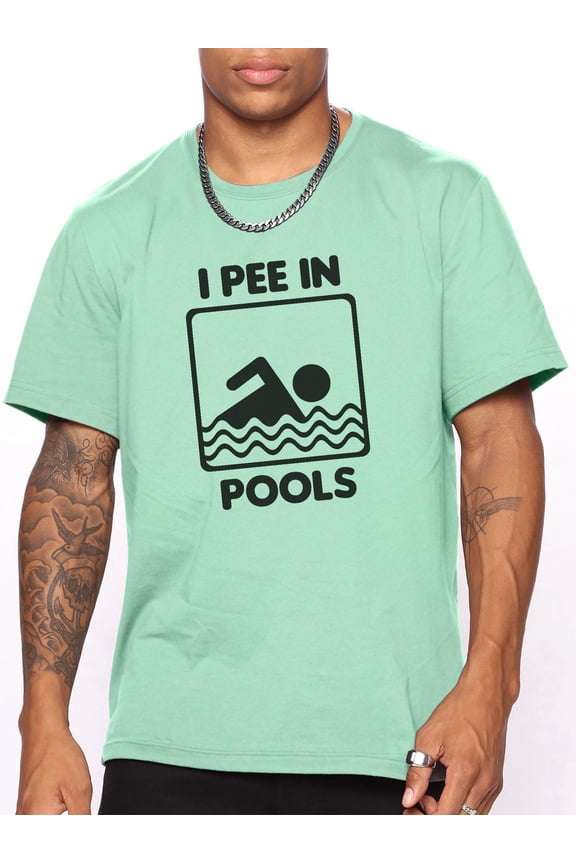 Peeing In The Swimming Pool Graphic Print, Funny Graphics Design For Men, Casual Comfortable Cotton T-Shirt S-2XL