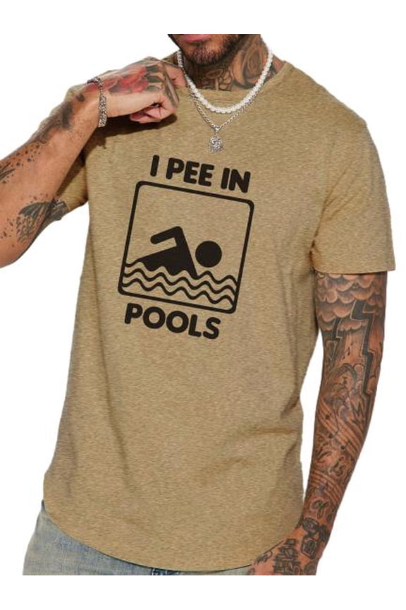 Peeing In The Swimming Pool Graphic Print, Funny Graphics Design For Men, Casual Comfortable Cotton T-Shirt S-2XL