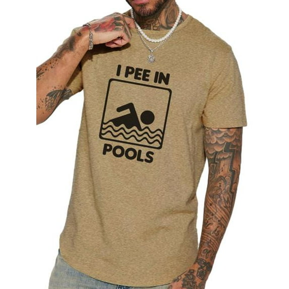 Whichone Peeing In The Swimming Pool Graphic Print, Funny Graphics Design For Men, Casual Comfortable Cotton T-Shirt S-2XL