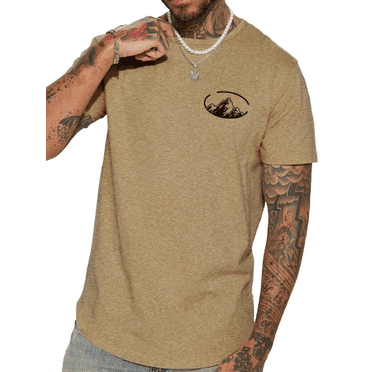 Whichone Round Frame Mountain Print Satirical Funny Pattern Short Sleeve Casual Tee For S-2XL Men And Big Men Daily Outdoor