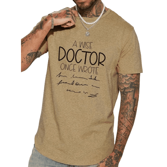 Whichone Spoof Doctor Signature Letter Pattern Print Men's And Big Men's New Casual Comfortable Thin Colorful Cotton T-Shirt Up To 2XL