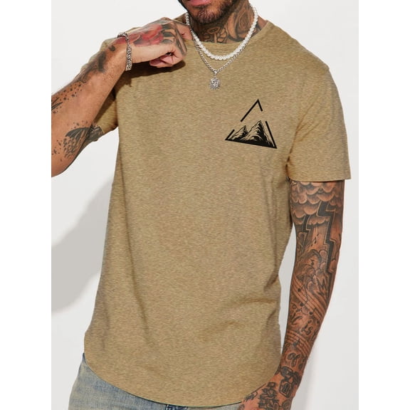Whichone Triangular Frame Mountains Print T-shirt Tops Casual Graphics Design Crew Neck Tee,Men's Best Gift L