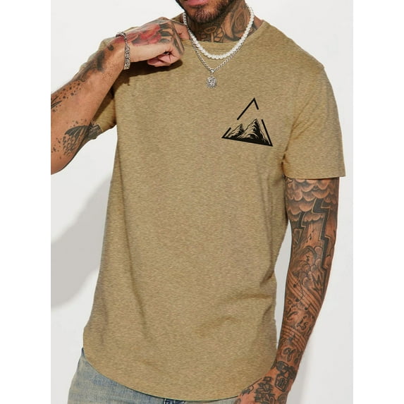 Whichone Triangular Frame Mountains Print T-shirt Tops Casual Graphics Design Crew Neck Tee,Men's Best Gift M