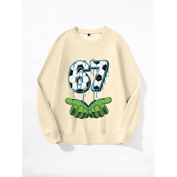 Whicone Crewneck Sweatshirt Soccer-Themed "67" Christmas Print- Unisex Loose Fit, Black/Grey/inger (S-XXL)