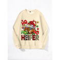 thumbnail image 1 of Whicone Men's Crewneck Sweatshirt Ho Ho Heifer Christmas Highland Cow Santa Hat Print - Unisex Loose Fit, 100% Polyester, 3 Colors, S-XXL, 1 of 6