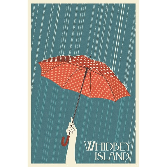 Whidbey Island, Washington, Umbrella Letterpress (24x36 Giclee Gallery Art Print, Vivid Textured Wall Decor)