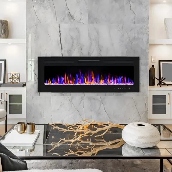 Whifea 50 inch Electric Fireplace Wall Mounted Heater with Adjustable Flame Colors, Touch & Remote Control