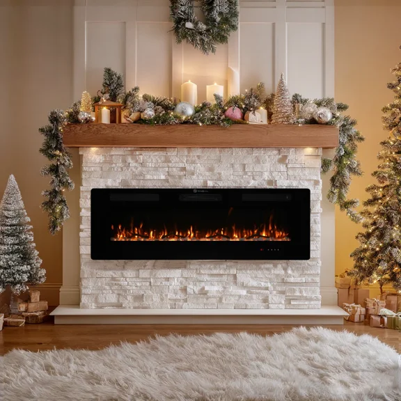 Whifea 60 inch Electric Fireplace Wall Mounted Heater with Adjustable Flame Colors, Touch & Remote Control