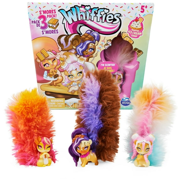 Whiffies S'mores 3-Pack, Collectible Animals with Scented Plush Tails
