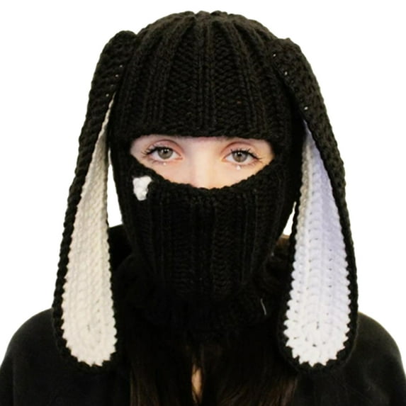 Whigetiy Rabbit Balaclava Beanie Long Ear Skullies Beanie Bunny Hat Long Rabbit Ear Hat
