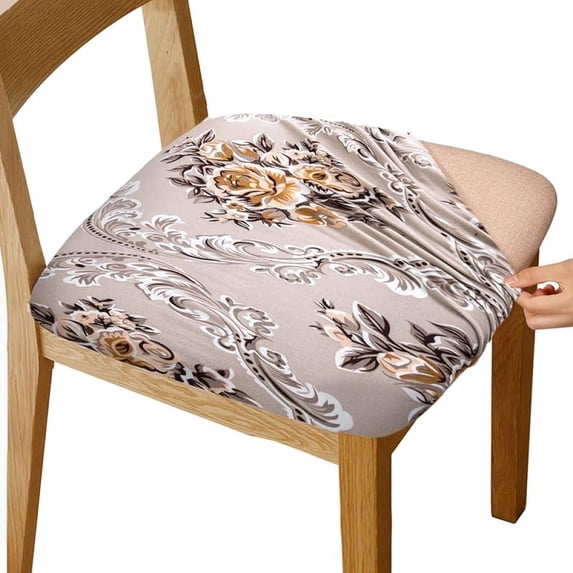Whihome 2 Pack Seat Covers for Dining Room Chairs, Stretch Printed Chair Covers with Ties, Upholstered Chair Protector Seat Cushion Slipcovers