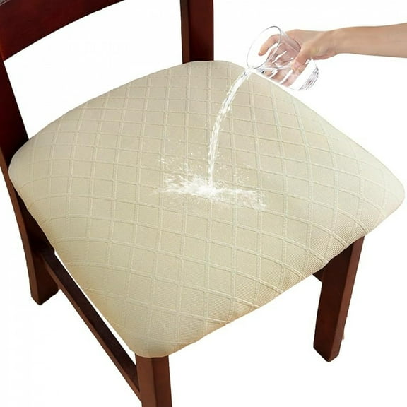 Whihome Waterproof Seat Covers for Dining Room,Stretch Chair Seat Covers Kitchen Chair Cushion Slipcovers Washable(Beige,2Pcs)