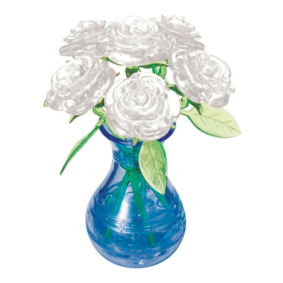 White Roses in Vase Original 3D Crystal Puzzle from BePuzzled, Dimensional Brainteaser for Puzzlers Ages 12+