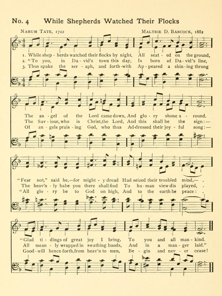 While Shepherds Watch their Flocks Babcock (1858-1901) & Tate Hymns & Carols 1903 Canvas Art - (24 x 36)