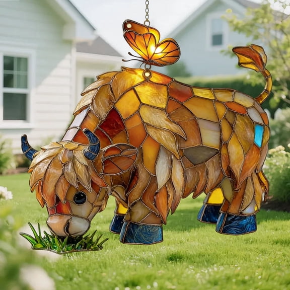 Whimsical 2D Flat Cow Catcher, Colorful Acrylic Window Hanging, Captures Light with Soft Reflections, Perfect for Sunrooms and Kitchen Windows, Ideal Gift for Nature Enthusiasts