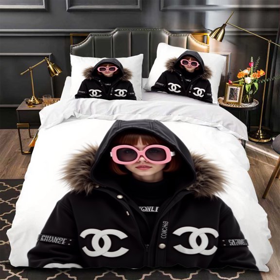 Whimsical 3-Piece Duvet Cover Set - Playful Design with Hooded Jacket & Pink Sunglasses - Modern Bedroom Aesthetic