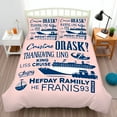 thumbnail image 1 of Whimsical 3-Piece Duvet Cover Set - Ships & Ocean Graphics on Soft Pink Background with Vibrant Blue Text, 1 of 4