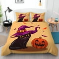 thumbnail image 1 of Whimsical 3-Piece Duvet Cover Set with Playful Black Cat & Pumpkin - Perfect for Halloween Decor, 1 of 4