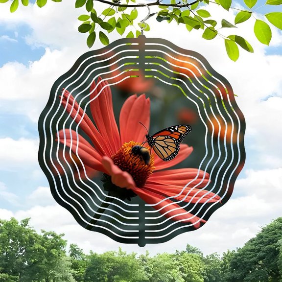 Whimsical 3D Metal Hanging Wind Spinner with Circular Pattern Design - Perfect for Yard and Garden Decor Adds Charm and Movement to Your Outdoor Space