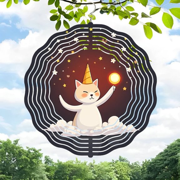 Whimsical 3D Metal Hanging Wind Spinner - Spiral Fan Design with Stars & Sun for Yard & Garden Decor
