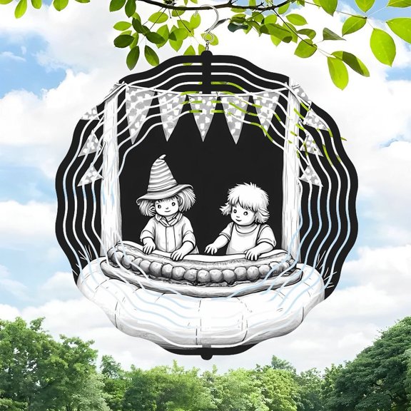 Whimsical 3D Metal Hanging Wind Spinners - Checkered Flag Design for Yard & Garden Decor