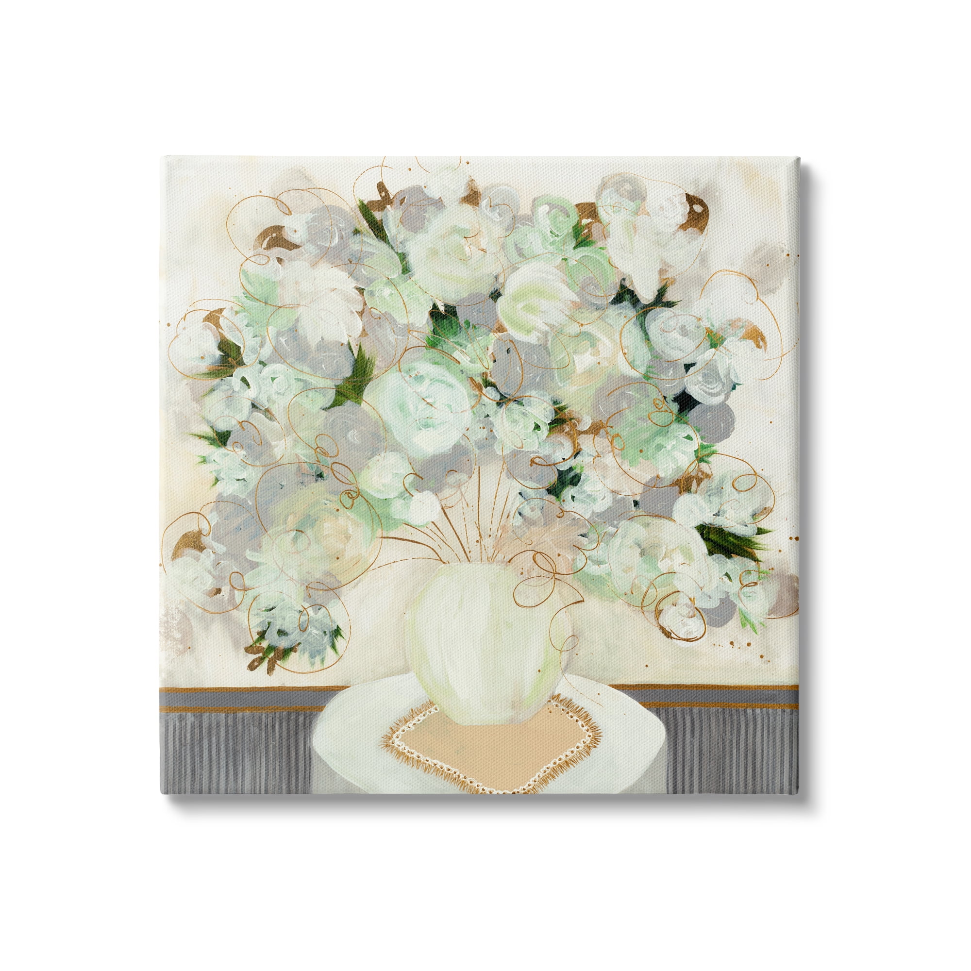 Whimsical Abstract Floral Arrangement Canvas Art in White and Green