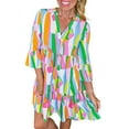 thumbnail image 1 of Whimsical Abstract Print Dress with Ruffled Sleeves - Green V Neck Mini - [ZhiHiMeRi] | (US 8-10)M, 1 of 12