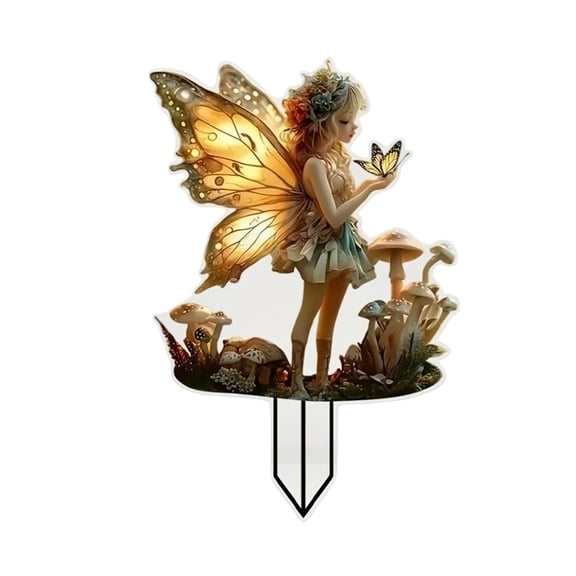 Whimsical Acrylic Fairy Yard Stake Enchanting Card Slot for Garden Acrylic Brown 15cm All Season None