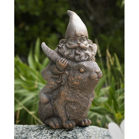 Whimsical Adventure Mr Gnome Dwarf Riding Rabbit Hare Figurine Fairy Garden