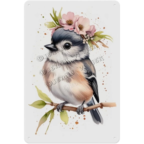 Whimsical Aluminum Sign - Tits Bird - 12 x 16 Inches - Fun Metal Sign for Home Decor