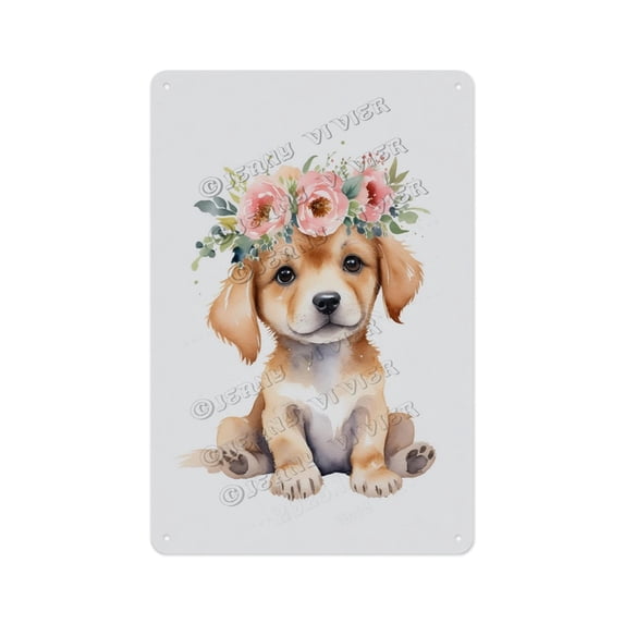 Whimsical Aluminum Sign - Watercolor Puppy Dog - 12 x 16 Inches - Fun Metal Sign for Dog Owners Ideal for Brightening Up Any Room