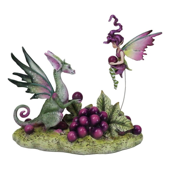 Whimsical Amy Brown Always Share Your Grapes Dragon Fairy with Pixie Figurine