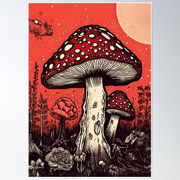 Whimsical And Bold Amanita Mushroom Poster Wall Art, Modern Wall Decor For Living Room Bedroom, 8x12 UNFRAMED