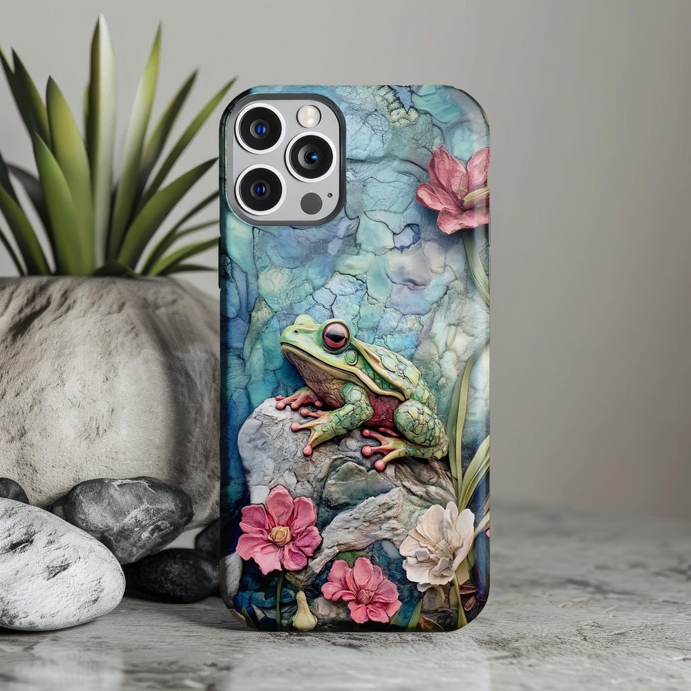 Whimsical Animal Art Cute Frog and Flowers Universal Phone Case for ...