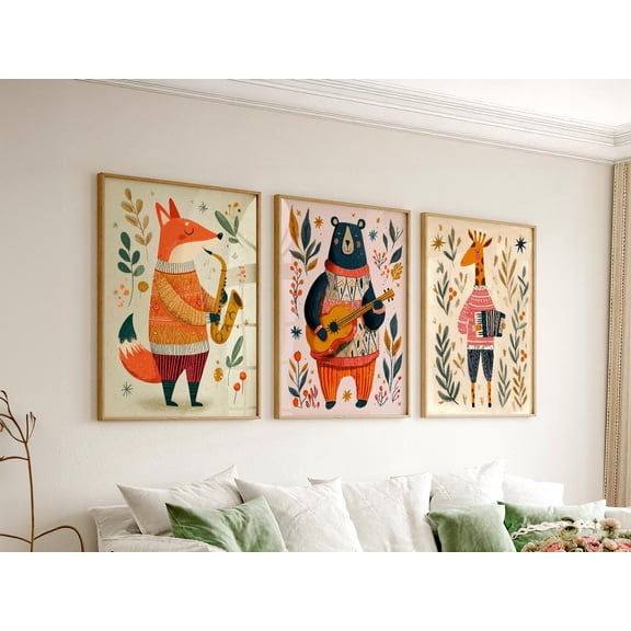 Musical Animal Print Set | Fox, Bear, Giraffe Nursery Decor, Poster Only