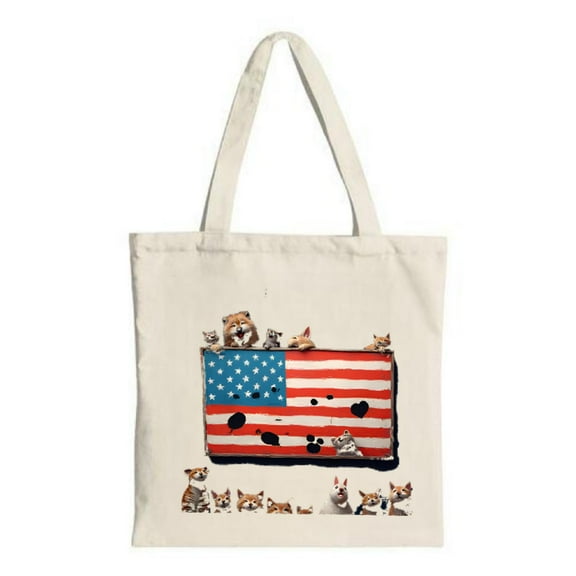 Whimsical Animal Tote Bag - Canvas Distressed American Flag with Perfect for Shopping Travel & Parties