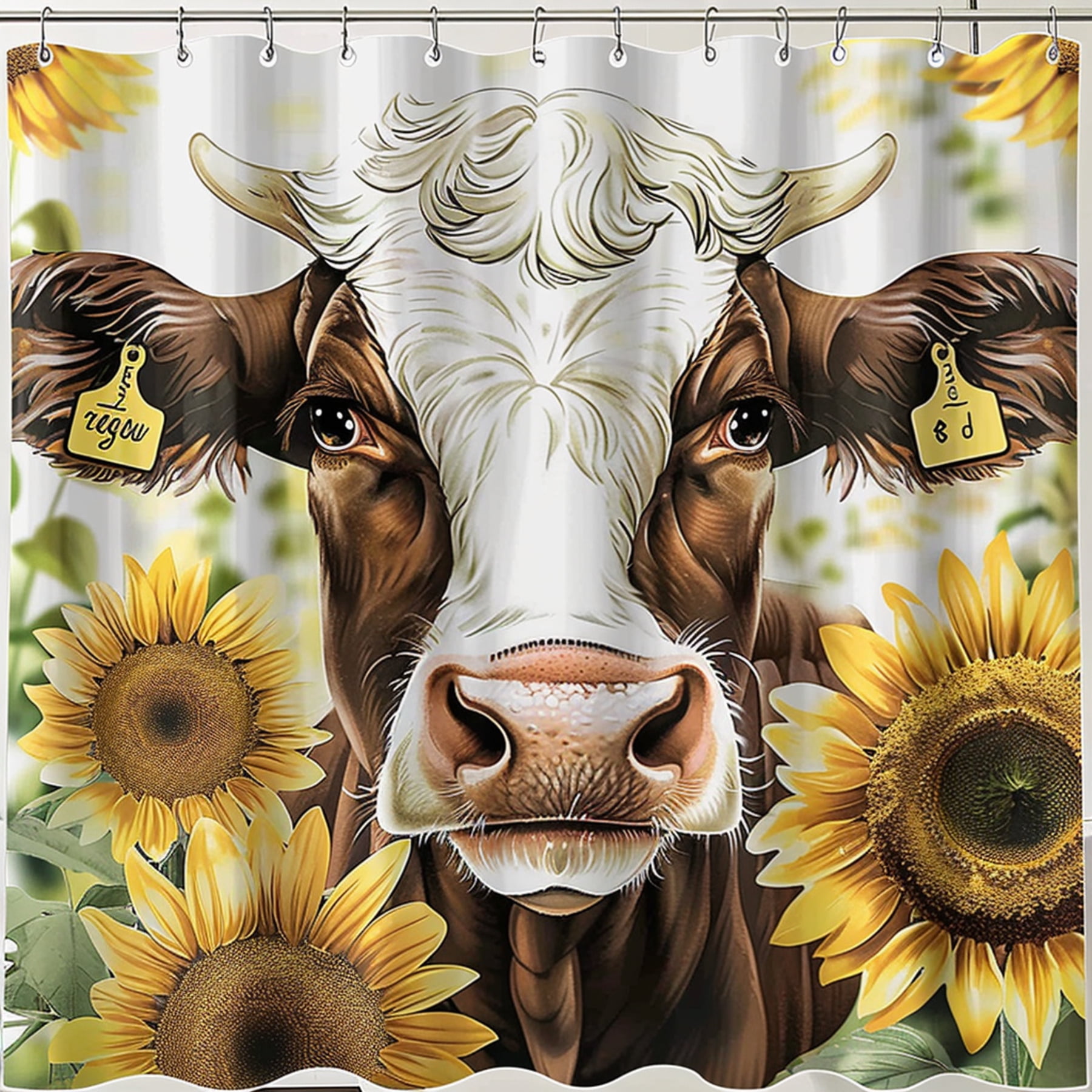 Whimsical Anime Cow and Sunflower Bathroom Set Adorable Cartoon Style