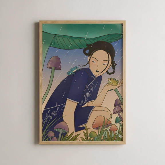 Whimsical Art Nature Wall Poster Art Rain Forest Frogs , Poster Print Only