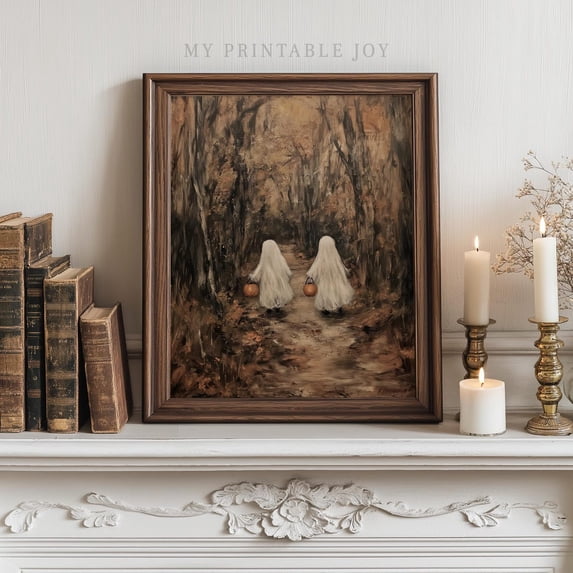 Charmingg Rustic Design Whimsical Autumn Path With Two Ghosts Wall Art, Halloween, Rustic Fall ...