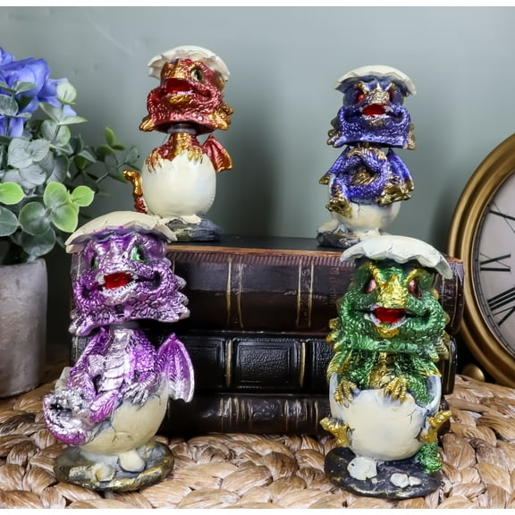 Whimsical Baby Dragon Egg Hatchlings Bobblehead Figurine Set In Metallic Colors
