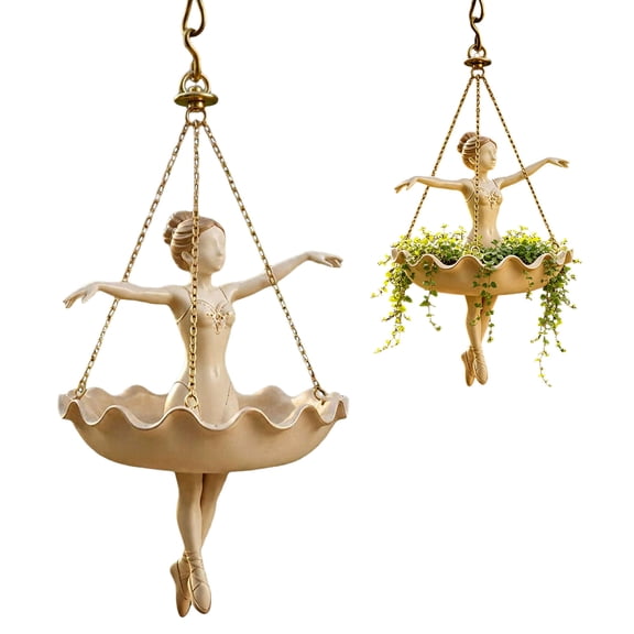 Whimsical Ballet Dancer Hanging Flower Pot Decorative Ballerina Planter for Indoor Outdoor Garden Succulents and Spider Plants （8 inch）