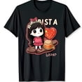 thumbnail image 1 of Whimsical Barista Lover Black T-Shirt with Playful Coffee Cup Design, 1 of 5