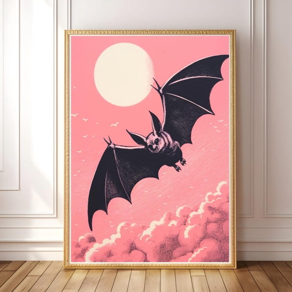 Whimsical Bats Poster Pastel Gothic Cute Flying Animal Illustration ...
