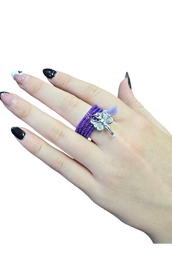 Whimsical Beaded Spiral Ring with Pewter Fairy Charm | Unique Handmade Jewelry