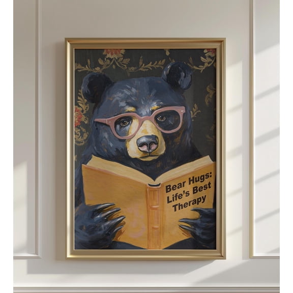 Whimsical Bear Reading Book Art Print Cute Illustration for Animal Lovers Cozy Wall Decor Gift