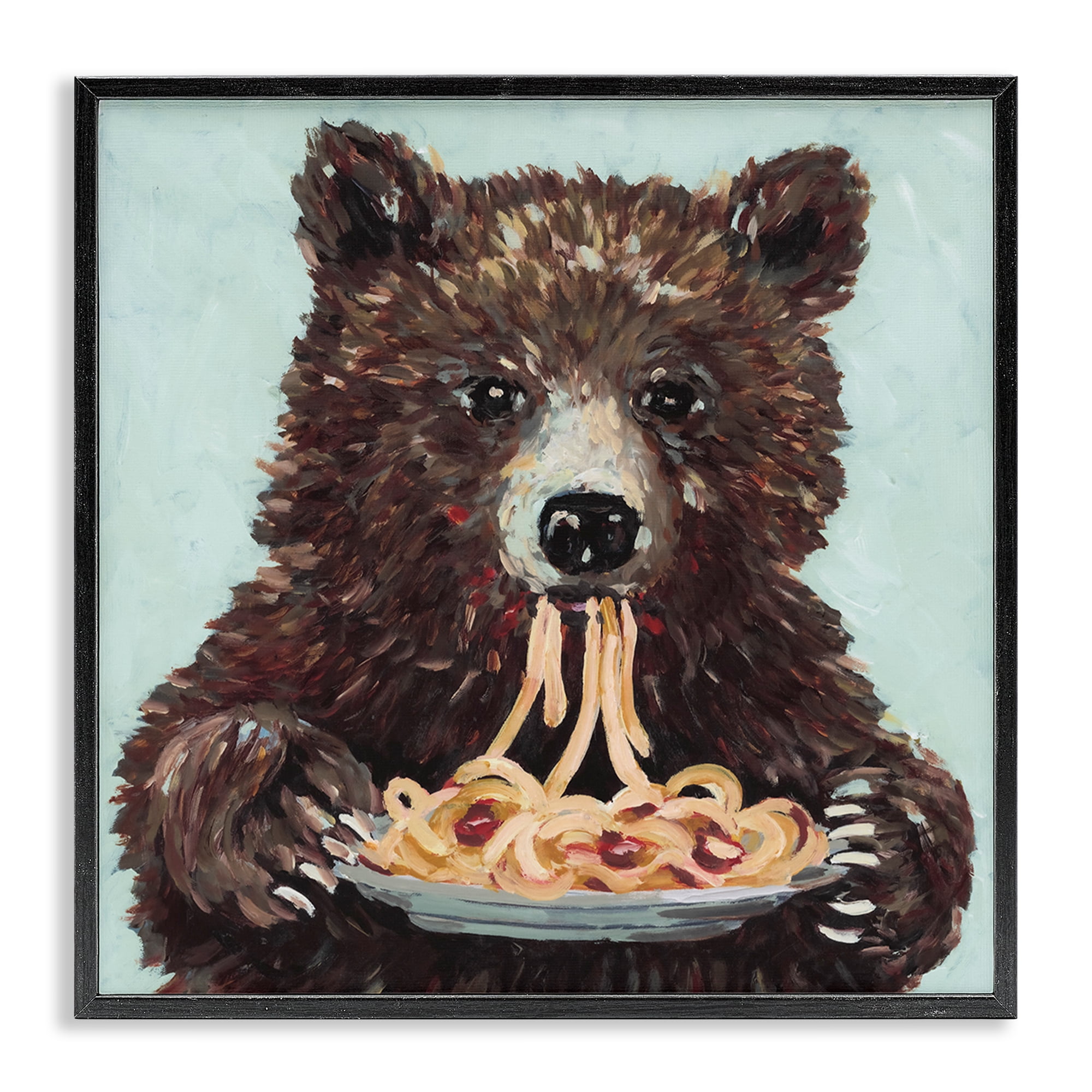 Whimsical Bear & Spaghetti Black Framed Giclee Art, design by Studio Bautista