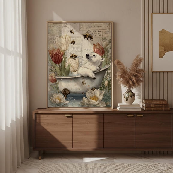 Whimsical Bear Wall Art, Cottagecore Animal Illustration, Unframed Paper Poster 8x10in